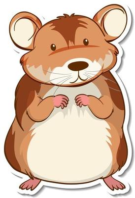 A sticker template with a hamster cartoon character isolated