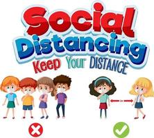 Social Distancing banner with cartoon character vector