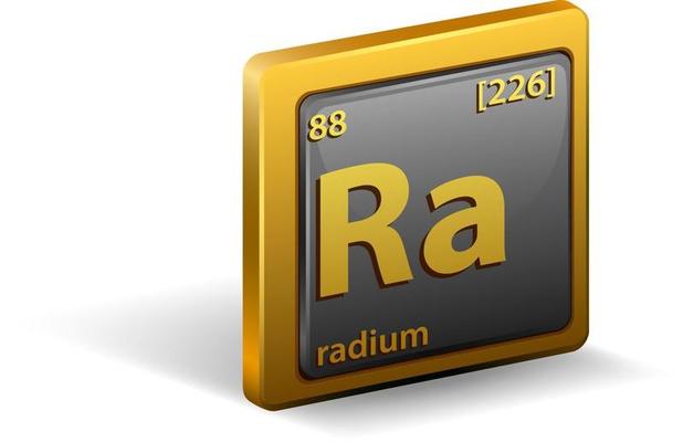 Radium chemical element. Chemical symbol with atomic number and atomic mass.