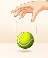 Mano que deja caer una pelota de tenis para un experimento de gravedad. vector