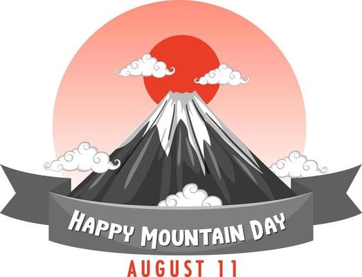 Happy Mountain Day banner with Mount Fuji and Red Sun