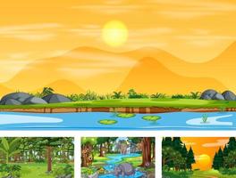 Set of different nature horizontal scene with various wild animals vector