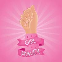 girl power lettering in ribbon with hand fist vector