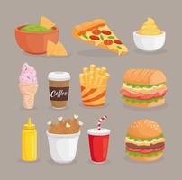 diseño de vector de colección de iconos de comida rápida