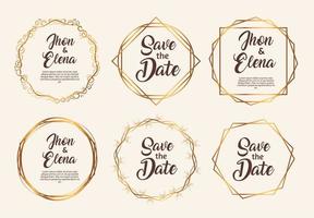 bundle of six wedding invitation golden frames vector