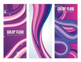 three color flow posters in purple and white backgrounds vector