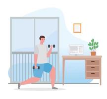 hombre levantando pesas en casa diseño vectorial vector