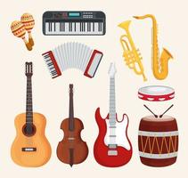 instrumentos musicales, símbolo, conjunto, vector, diseño vector