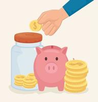 Coins jar and piggy vector design