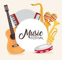 Music festival instruments icon set vector design