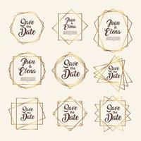 bundle of nine wedding invitation golden frames vector