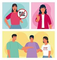 group of persons affected for bullying with stop signal characters vector