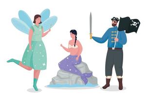 Fairytale fairy mermaid and pirate cartoon vector design