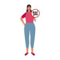 woman with signal stop bullying character vector