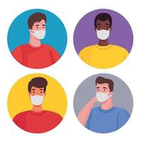 group of interracial men wearing medical masks characters vector