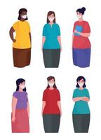 group of interracial women wearing medical masks characters vector