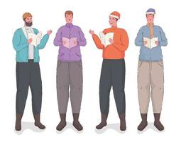 group of men singing christmas carols vector