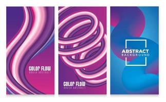 three color flow posters in blue and purple backgrounds vector