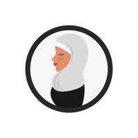 Perfil de mujer islámica con burka tradicional en círculo vector