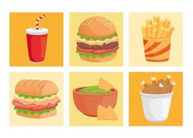 diseño de vector de paquete de icono de comida rápida