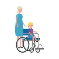 cute grandmother with grandson in wheelchair vector