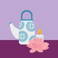 traditional chinese teapot with lotus flower and candle vector