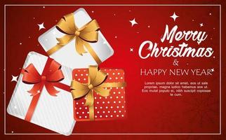happy merry christmas lettering card with gifts presents vector