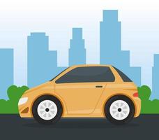 yellow car vehicle traveling on the city vector