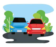 cars vehicles traveling in the landscape vector
