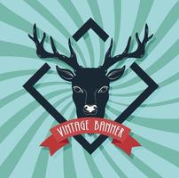 vintage banner with reindeer in diamond frame vector