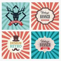 bundle of four vintage banners with sunburst retro background vector