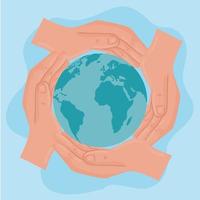 international human rights poster with hands around of world vector