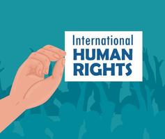 international human rights lettering poster with hand lifting banner vector