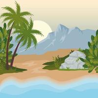 field camp landscape scene with sea and palms vector