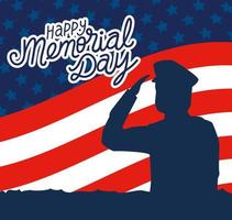 happy memorial day with decoration of soldier silhouette vector