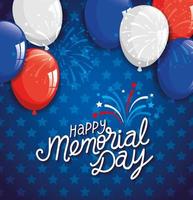 happy memorial day with decoration of balloons helium vector