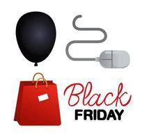 black friday balloon mouse and bag vector design