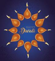 Happy diwali diya candles circle vector design