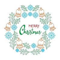 happy merry christmas lettering card with set icons circular frame vector