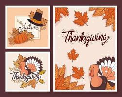 happy thanksgiving celebration lettering card with templates vector