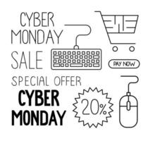 Cyber Monday establecer iconos en fondo blanco. vector