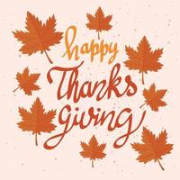 happy thanksgiving celebration lettering card with leafs vector