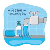 Global handswashing day water tap and soap vector design