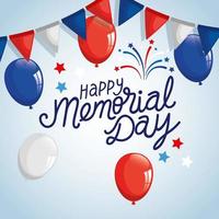 happy memorial day with garlands and balloons helium vector