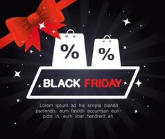 black friday with bags and red bowtie vector design