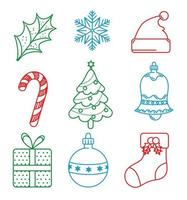 happy merry christmas card with bundle set icons vector