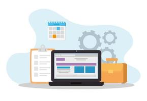 laptop computer with business set icons vector