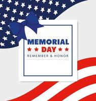 memorial day with square frame and bow ribbon decoration vector