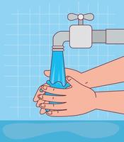 hands washing with water tap vector design