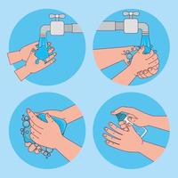 hands washing with water tap and soap in circles vector design